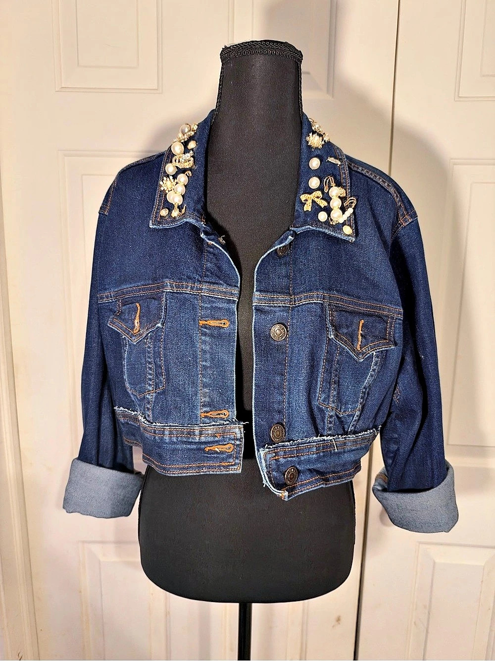 Old Navy cropped Embellished Denim Jacket in Blue Size XXL Like New